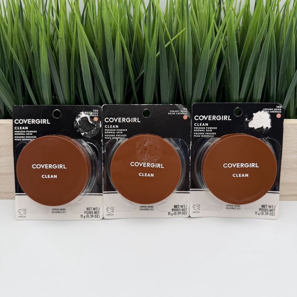 (3) COVERGIRL Clean Pressed Powder Foundation 150 CREAMY BEIGE Original Talc